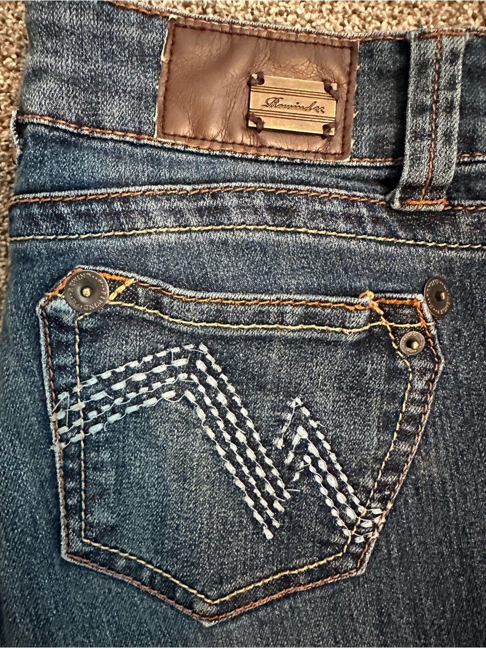 Rewind Jeans Sz 7 Dark Wash Straight Leg Denim Contrast Stitch Mid Rise Western